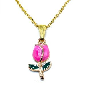 Pink Tulip Necklace Gold Spring Flower